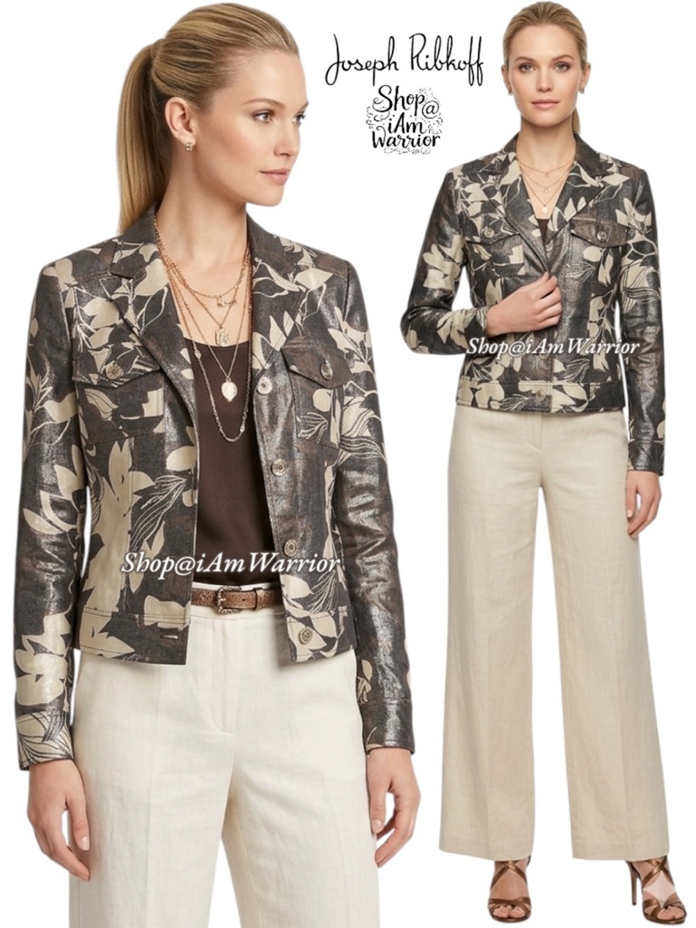 Joseph Ribkoff metallic linen blend print jacket *shop@iamwarrior